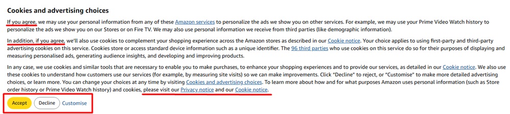 Amazon.fr - translated to en - GDPR compliant cookie banner allowing users to customize their consent