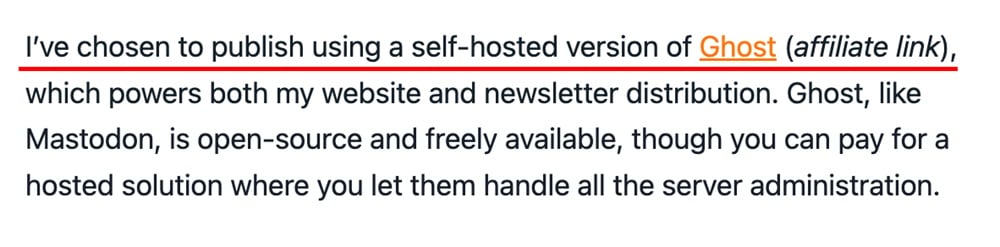 Amber Petty affiliate disclosure section in newsletter example