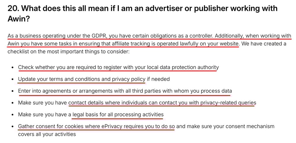 Awin affiliate compliance and disclosure example