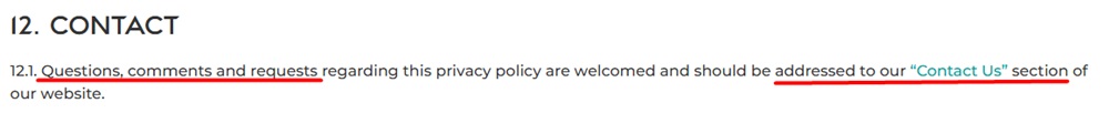 Axial3D privacy policy contact information section example