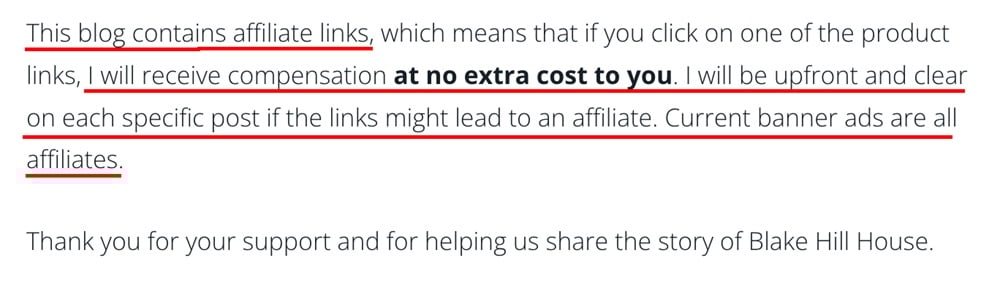 Blake Hill House affiliate disclosure