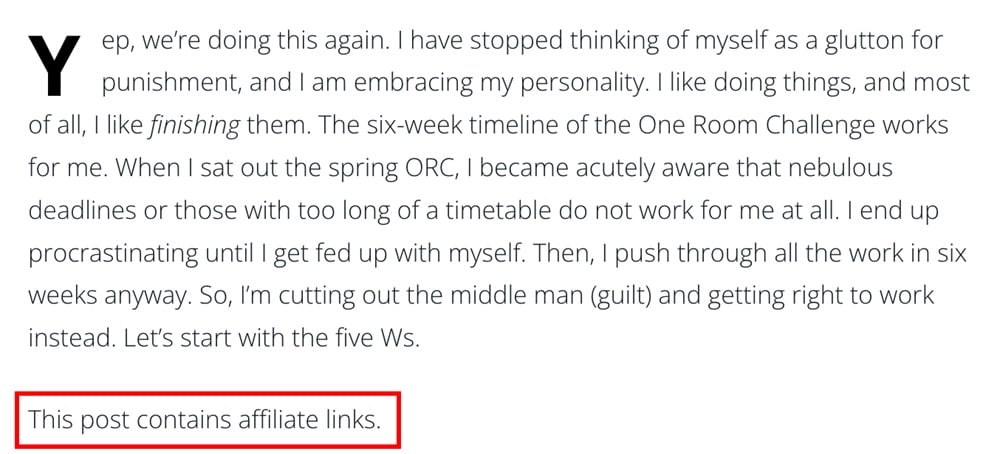 Blake Hill House blog post affiliate disclosure example