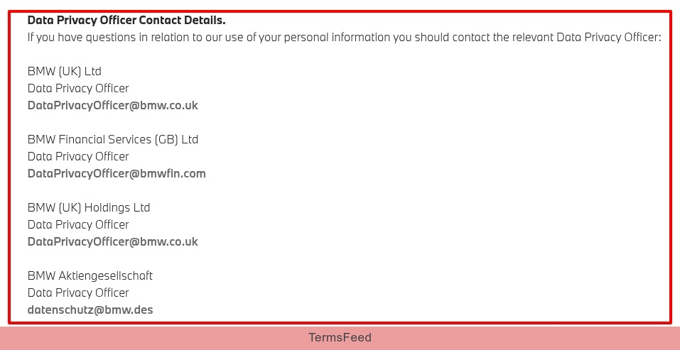 BMW UK Privacy Policy - DPO Contact clause