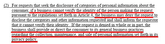 Guidelines for unverified user requests according to the CCPA