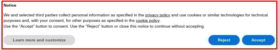 Example cookie consent notice banner