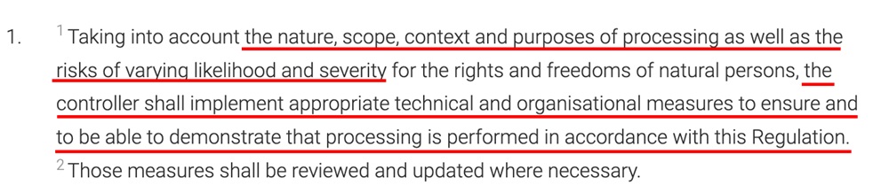 Screenshot of Article 24 of the General Data Protection Regulation (GDPR)