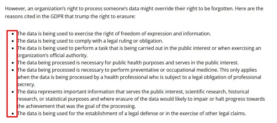 GDPR.EU: Conditions for denying a deletion request under GDPR
