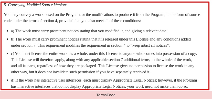 GNU License - Conveying modified source versions clause