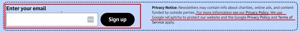 The Guardian email newsletter signup form capturing first-party user data via email address