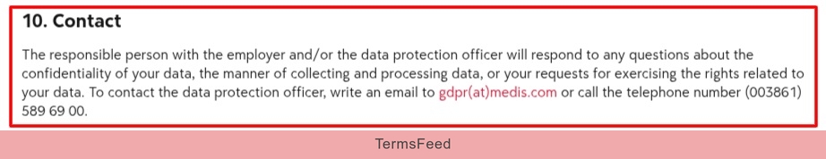 Medis HR Privacy Policy - Contact clause