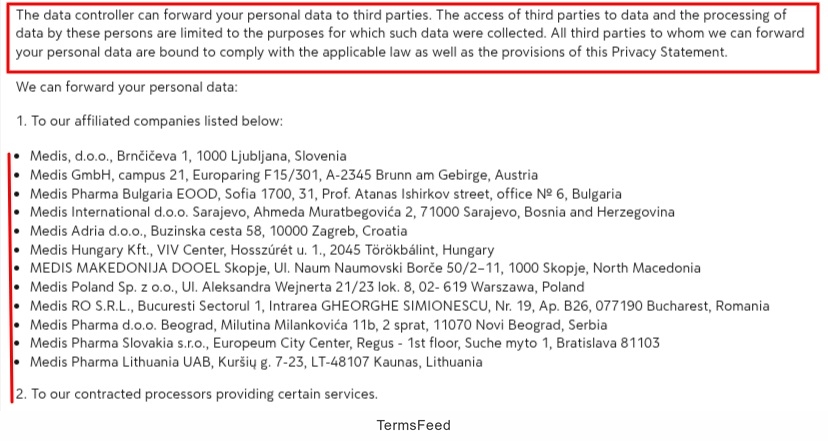 Medis HR Privacy Policy - Data sharing clause