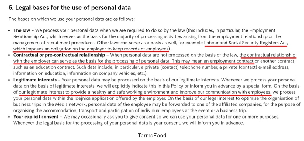Medis HR Privacy Policy - Legal basis clause