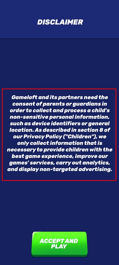Screenshot of the Minion Rush app's consent requirement prompt, noting the lack of a verifiable consent mechanism