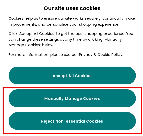 Next UK cookie consent banner