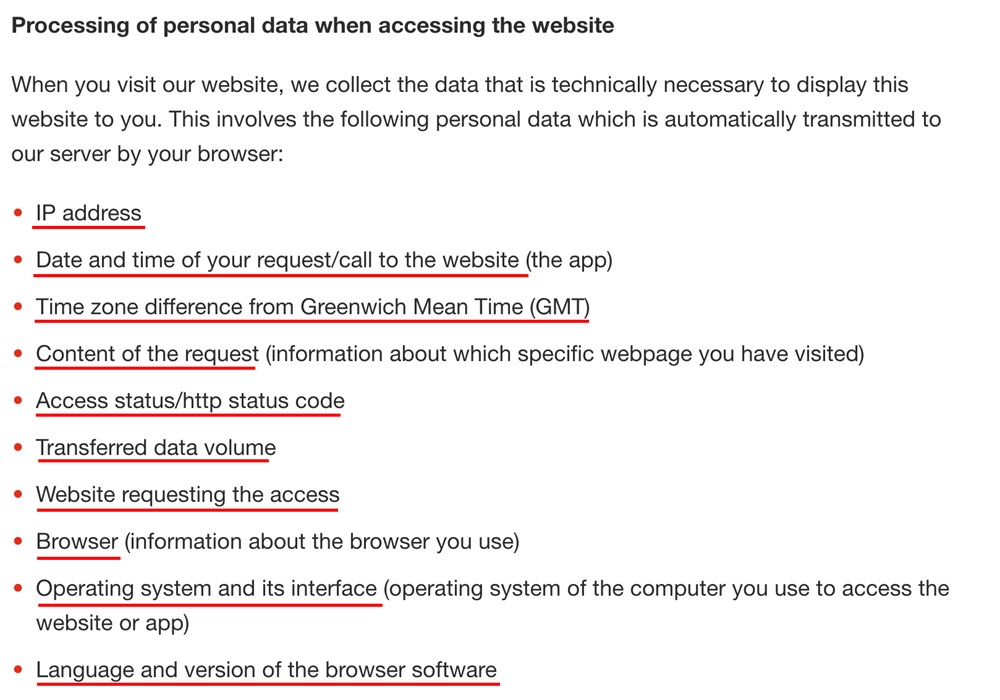 PWC privacy policy section explaining data collection directly from website visitors