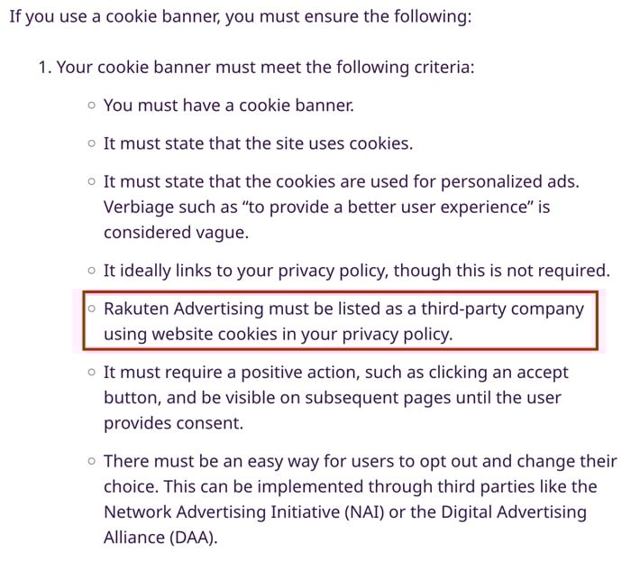 Rakuten affiliate marketing platform disclosure requirements