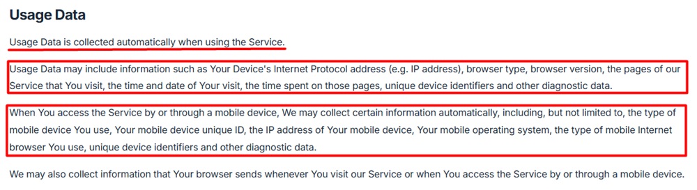 Smartschool privacy policy automatic usage data collection example