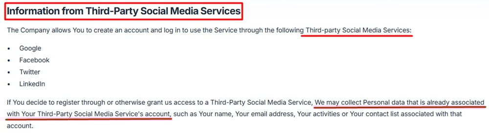 Smartschool privacy policy third-party social media data collection example