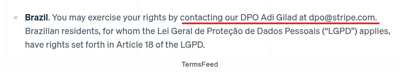Stripe Privacy Policy - Brazil DPO contact information