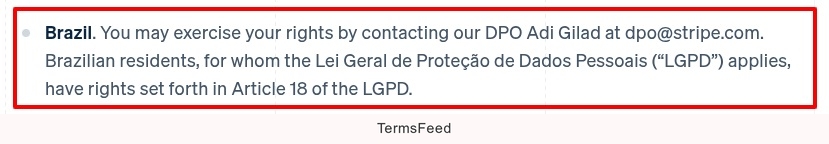 Stripe Privacy Policy - Brazil rights clause