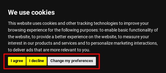 TermsFeed standard cookie consent notice screenshot