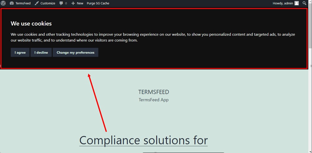 TermsFeed WordPress - Preview - Cookie Consent banner with Microsoft UET Consent Mode