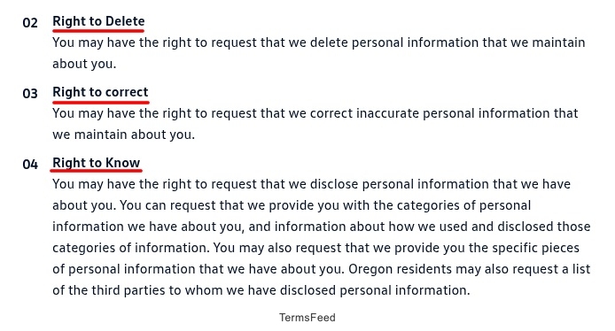 Volkswagen Privacy Policy - State Rights clause - GDPR excerpt