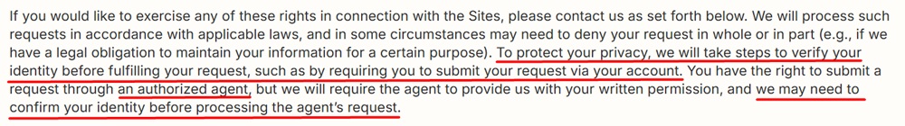 Zapier's explanation of user verification process in privacy policy