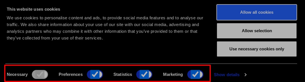 Zoom cookie consent notice with toggle buttons highlighted