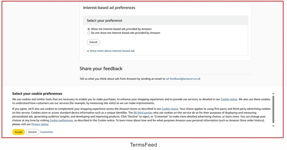 Amazon UK: Advertising and Privacy Preferences