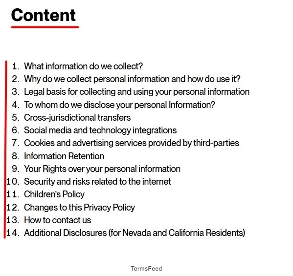American Apparel Privacy Policy Table of Contents