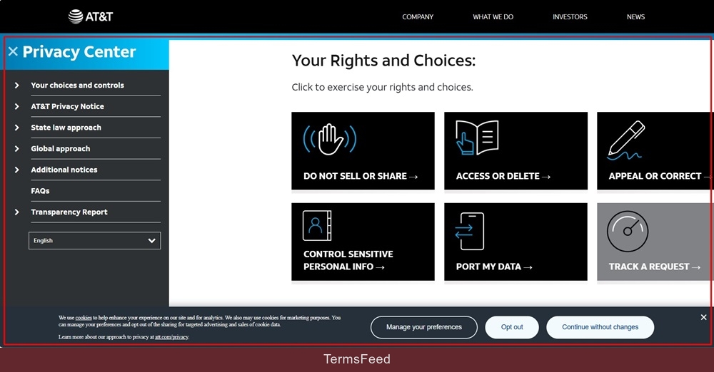 AT and T: Privacy Center screenshot