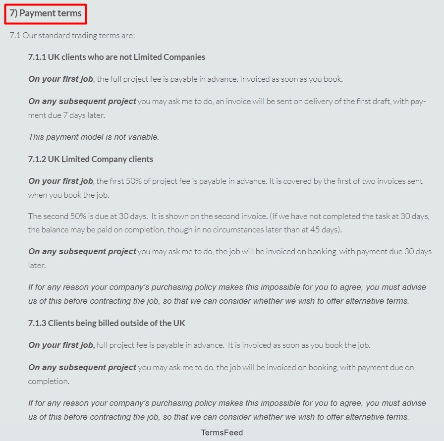 Big Lessons Limited Terms and Conditions: Payment terms