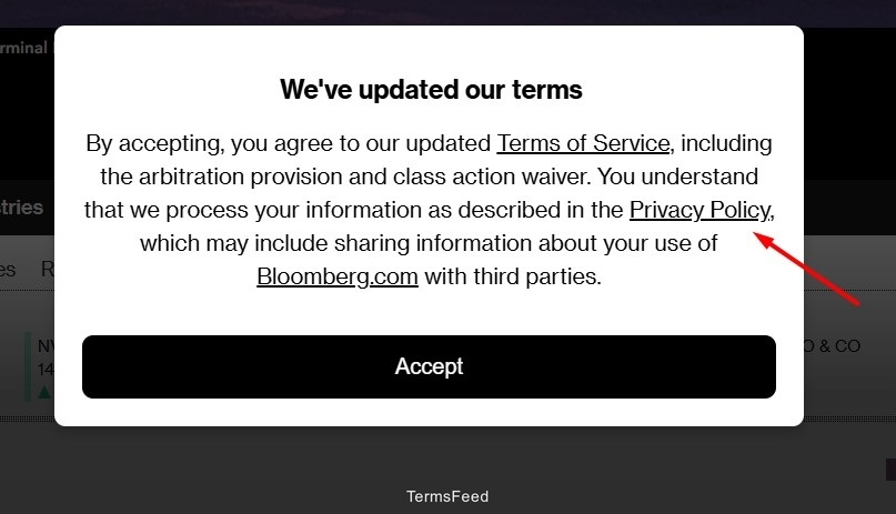 Bloomberg Popup Box We have updated our terms with links to Privacy Policy