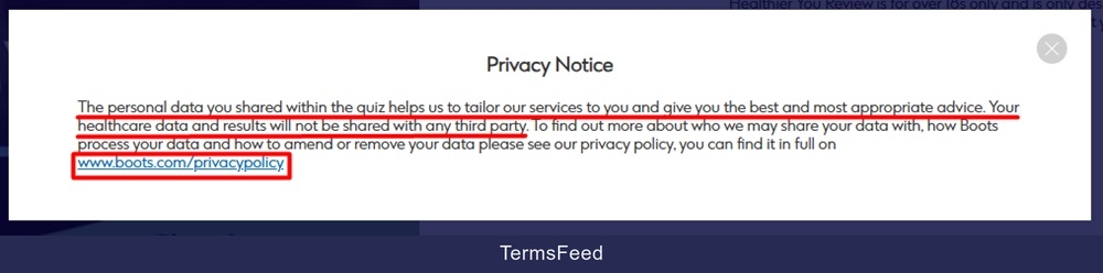 Boots Quiz: Privacy Notice disclosure
