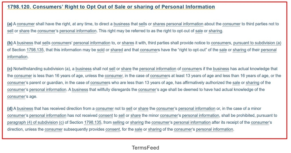 CPRA Section 1798.120: Businesses must provide a way to opt-out