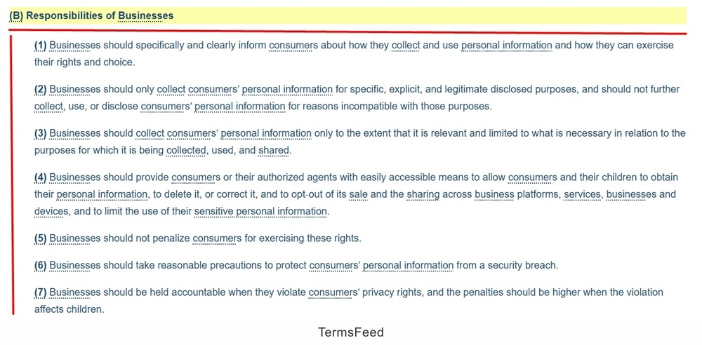 CPRA Section 3 b: Responsibilities of businesses