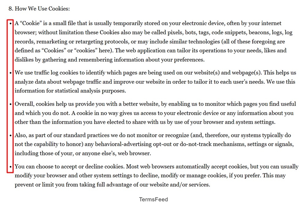 Dana Nicole Designs Privacy Policy: How we use cookies clause