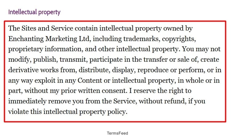 Enchanting Marketing Terms and Conditions: Intellectual Property clause