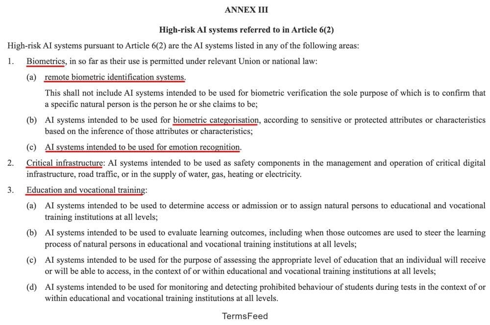 Screenshot of EU AI Act Annex 3 High-Risk Systems