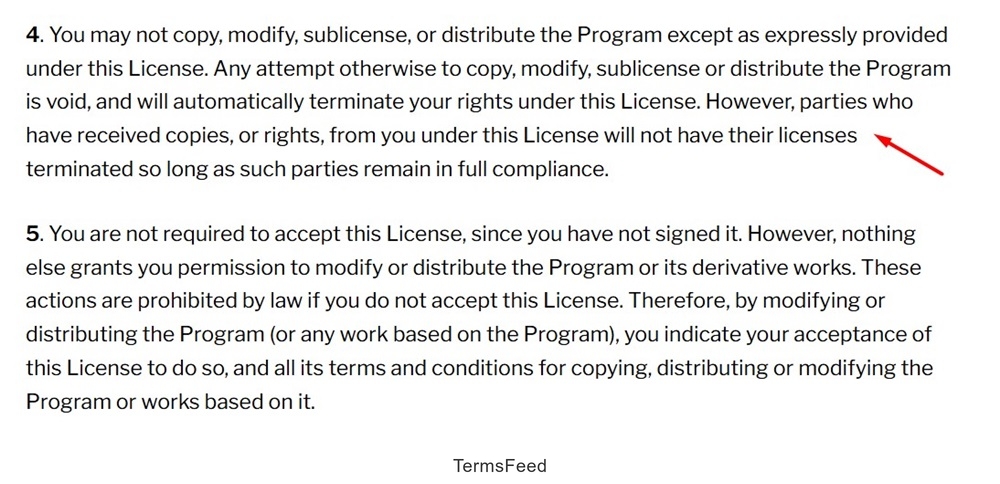 Extract from GPLv2 license missing rights reinstatement clause
