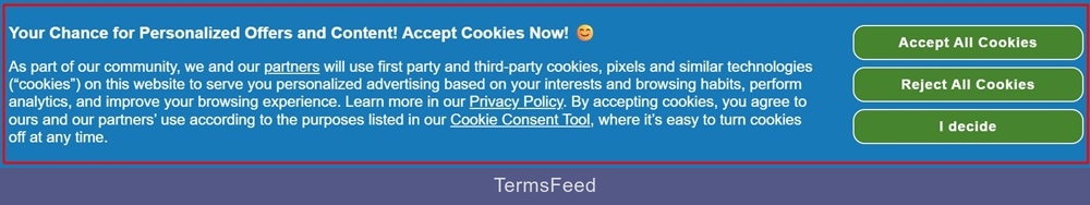 P and G: Cookie Notice Banner screenshot