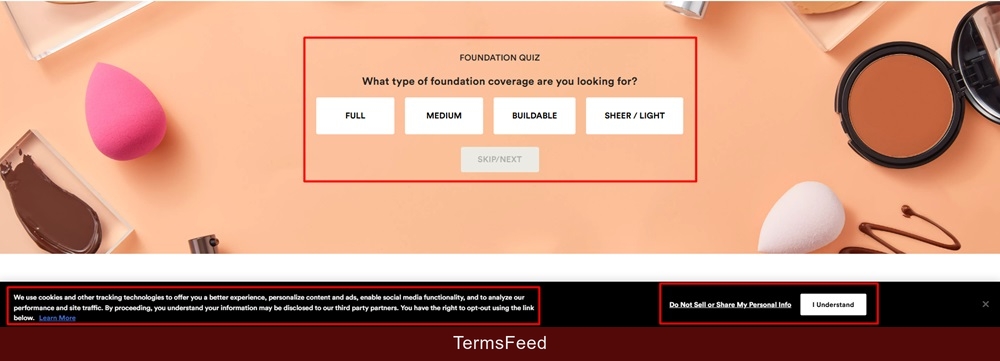 Ulta Beauty: Cookie Consent has link to Do not sell my personal information