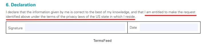 USA DSR intake form example - Declaration section