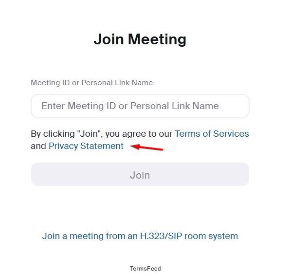 Zoom Join page: Link to Privacy Policy