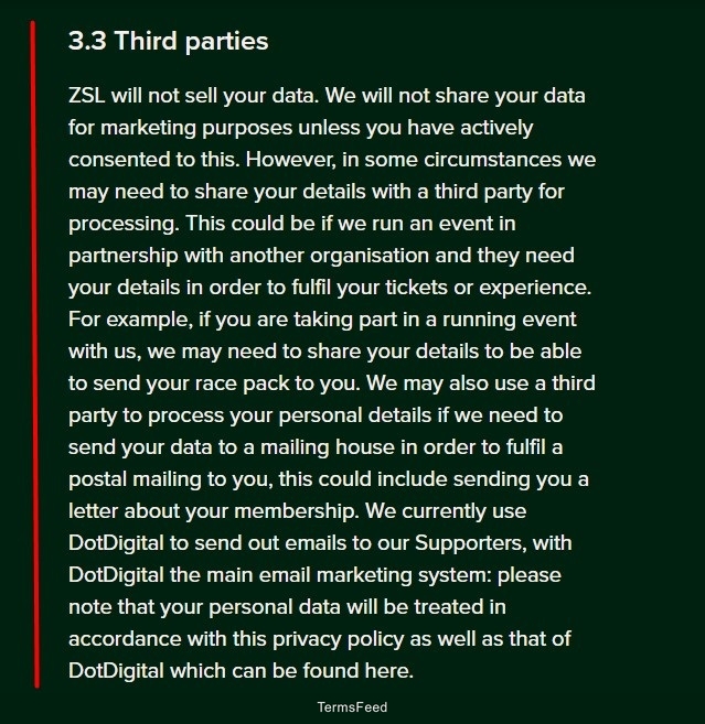 ZSL Privacy Policy: Third-parties section