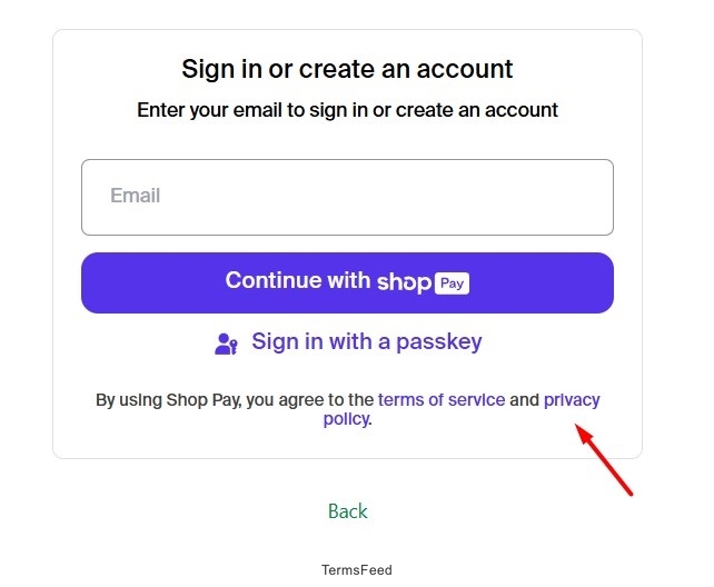 ZSL: Sign in form with a link to Privacy Policy