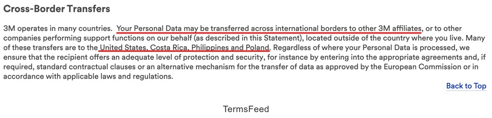 3M Privacy Policy: Cross-border transfers