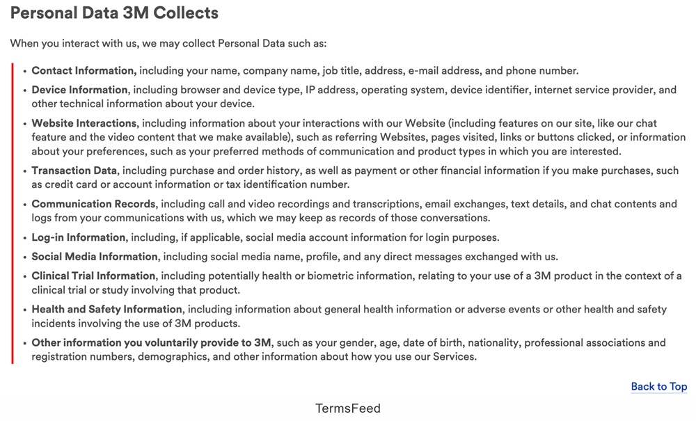 3M Privacy Policy: What personal data 3M collects