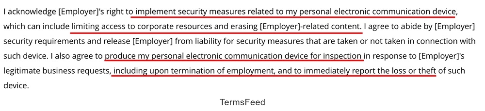 Bloomberg Law: Example of a contract for a BYOD Policy